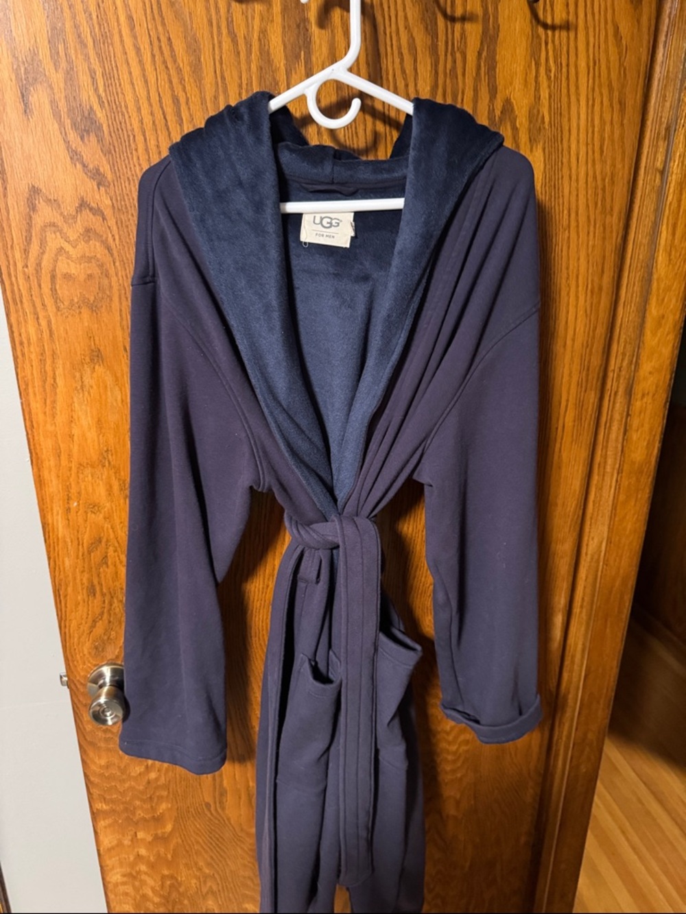 UGG Dark Navy Hooded Plush Robe with Tie